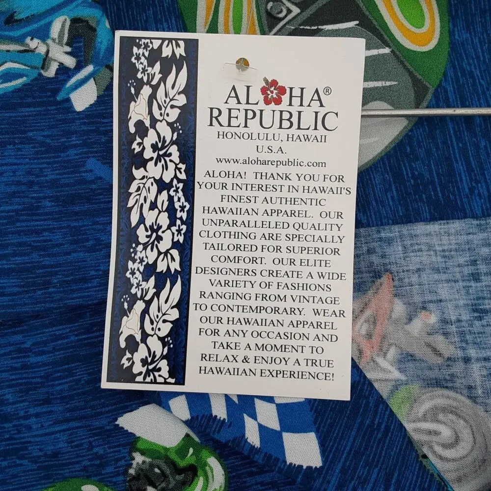 Aloha Republic Hawaiian Shirt Men’s XL Motorcycle Made USA Biker Print Blue EUC